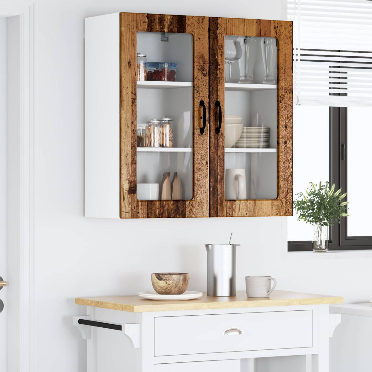 vidaXL Kitchen Wall Cabinet with Glass Door "Lucca" Old Wood