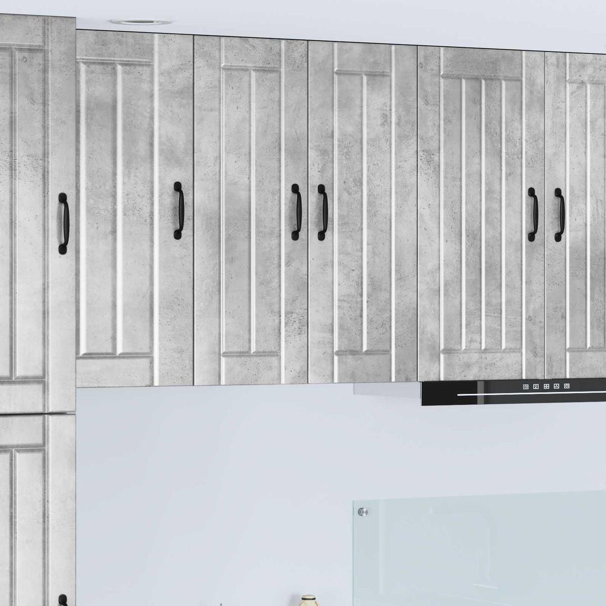 Kitchen Wall Cabinet "Lucca" Engineered Wood Concrete grey 1x wall cabinet (1 door) 40 cm wide 40 cm high–1x wall corner cabinet 57 cm wide 80 cm high 1x wall cabinet (2 doors) 60 cm wide 80 cm high