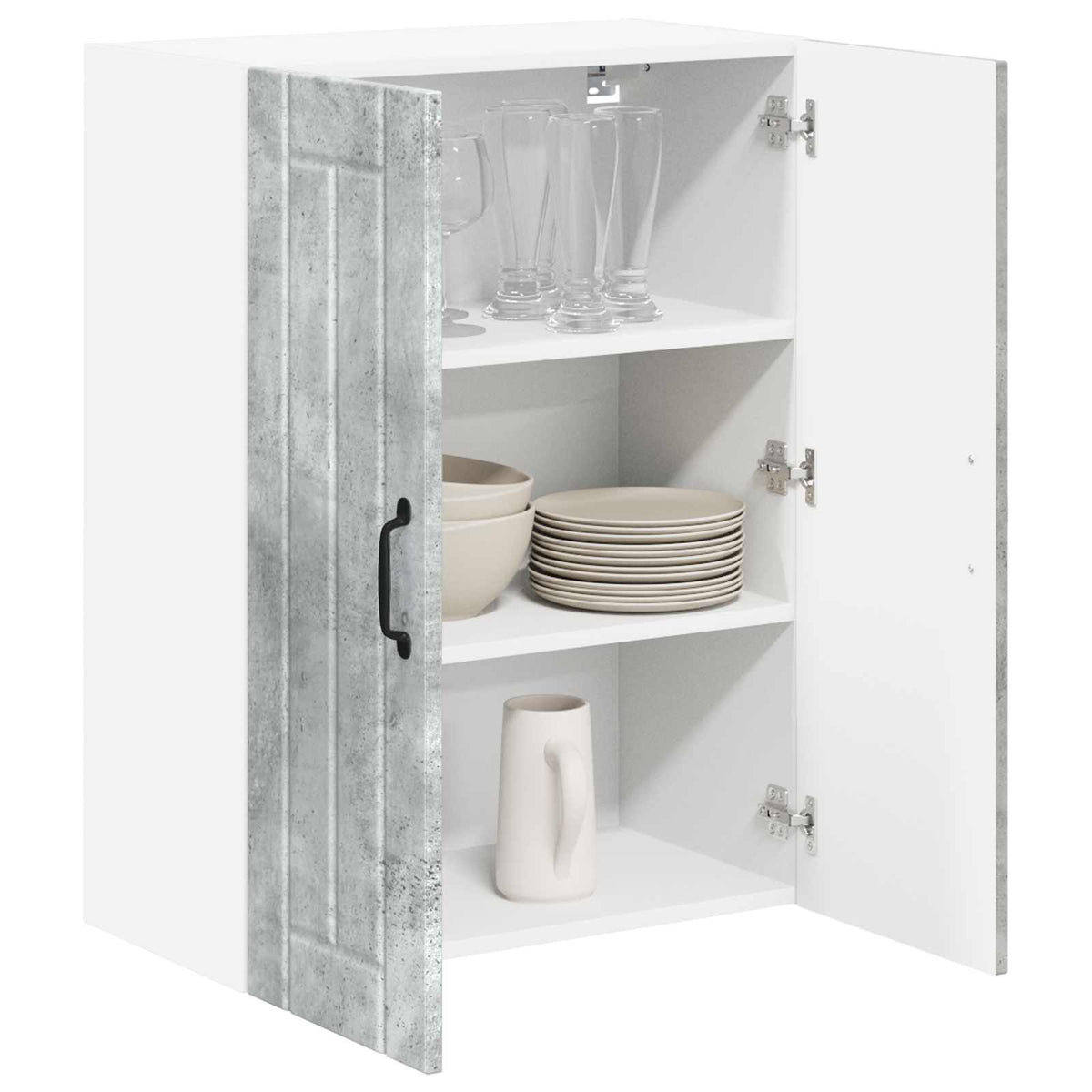 Kitchen Wall Cabinet "Lucca" Engineered Wood Concrete grey 1x wall cabinet (1 door) 40 cm wide 40 cm high–1x wall corner cabinet 57 cm wide 80 cm high 1x wall cabinet (2 doors) 60 cm wide 80 cm high
