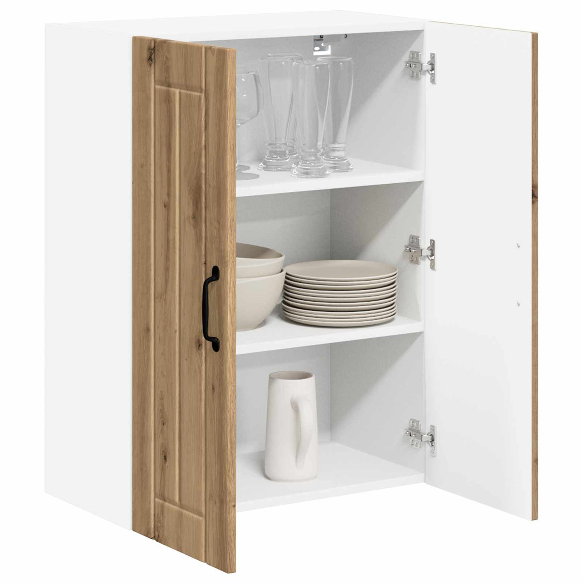 Kitchen Wall Cabinet "Lucca" Engineered Wood Artisan oak 1x wall cabinet (1 door) 40 cm wide 40 cm high–1x wall corner cabinet 57 cm wide 80 cm high 1x wall cabinet (2 doors) 60 cm wide 80 cm high
