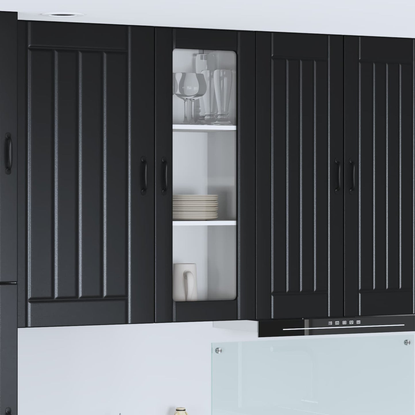 vidaXL Wall Glass Cabinet LUCCA Black 40 x 31 x 100 cm Engineered Wood 1