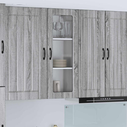 Kitchen Wall Cabinet with Glass Door "Lucca" Grey sonoma 1x wall corner cabinet 57 cm wide 100 cm high–2x wall glass cabinet (1 door) 40 cm wide 40 cm high 1x wall glass cabinet (1 door) 40 cm wide 100 cm high