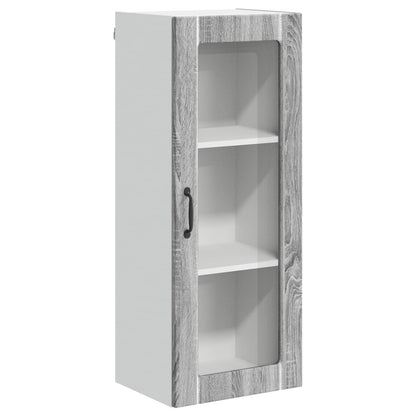 Kitchen Wall Cabinet with Glass Door "Lucca" Grey sonoma 1x wall corner cabinet 57 cm wide 100 cm high–2x wall glass cabinet (1 door) 40 cm wide 40 cm high 1x wall glass cabinet (1 door) 40 cm wide 100 cm high