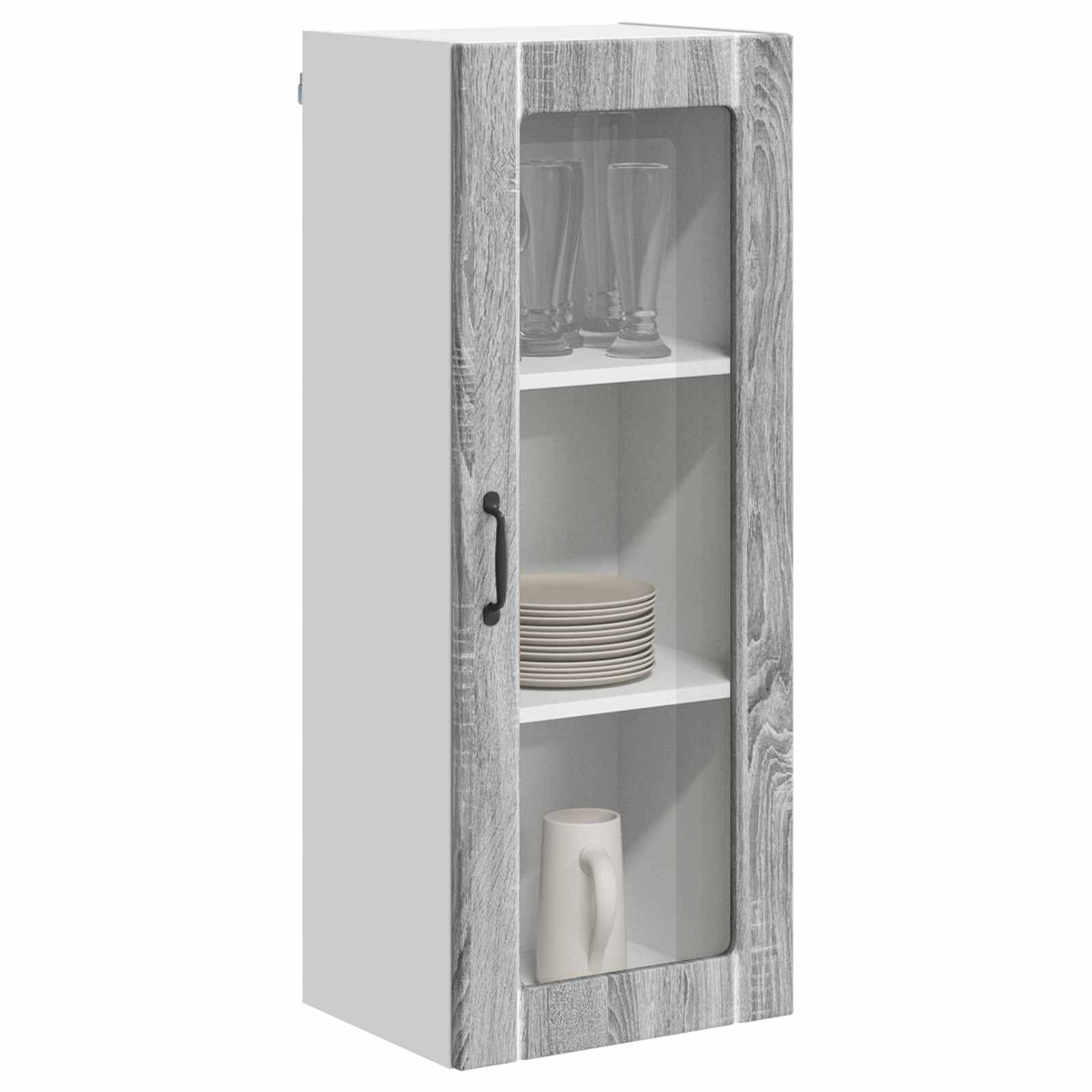 Kitchen Wall Cabinet with Glass Door "Lucca" Grey sonoma 1x wall corner cabinet 57 cm wide 100 cm high–2x wall glass cabinet (1 door) 40 cm wide 40 cm high 1x wall glass cabinet (1 door) 40 cm wide 100 cm high