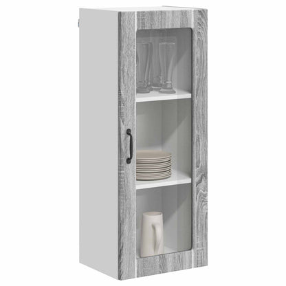 Kitchen Wall Cabinet with Glass Door "Lucca" Grey sonoma 1x wall corner cabinet 57 cm wide 100 cm high–2x wall glass cabinet (1 door) 40 cm wide 40 cm high 1x wall glass cabinet (1 door) 40 cm wide 100 cm high