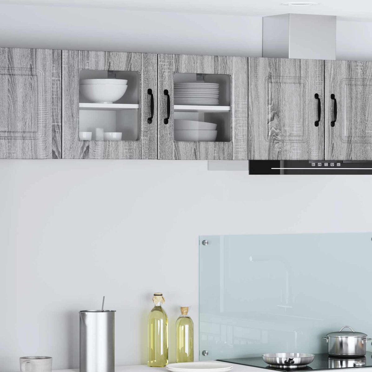 Kitchen Wall Cabinet Glass Door Porto Grey Sonoma wide high