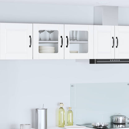 Kitchen Wall Cabinet with Glass Door "Porto" White 1x wall corner cabinet 57 cm wide 100 cm high–2x wall glass cabinet (1 door) 40 cm wide 40 cm high 1x wall glass cabinet (2 doors) 80 cm wide 40 cm high