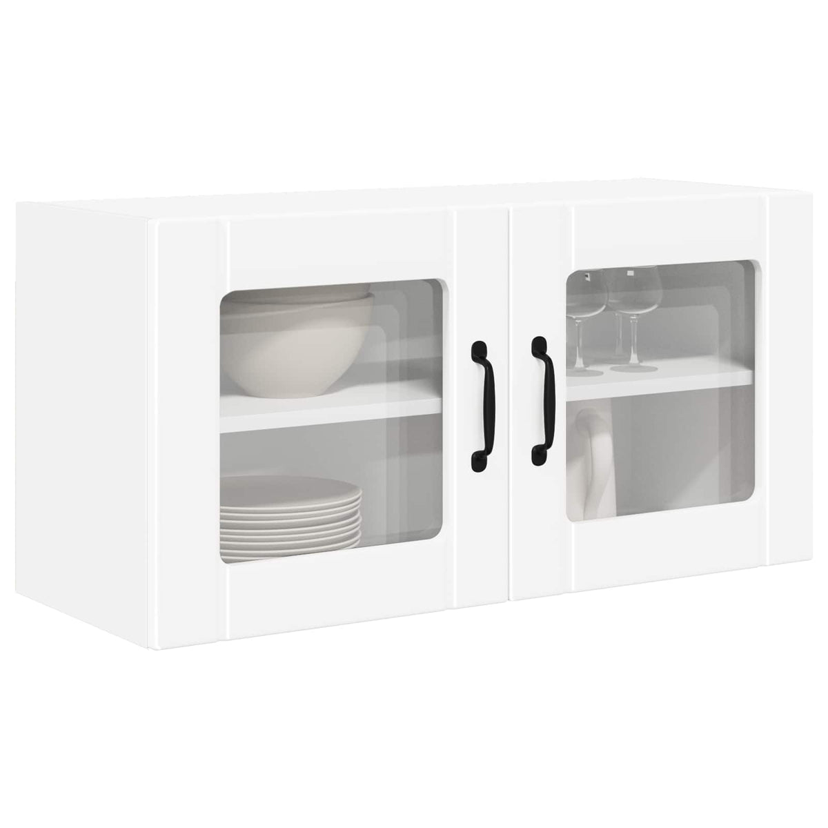 Kitchen Wall Cabinet with Glass Door "Porto" White 1x wall corner cabinet 57 cm wide 100 cm high–2x wall glass cabinet (1 door) 40 cm wide 40 cm high 1x wall glass cabinet (2 doors) 80 cm wide 40 cm high
