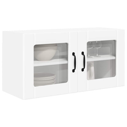 Kitchen Wall Cabinet with Glass Door "Porto" White 1x wall corner cabinet 57 cm wide 100 cm high–2x wall glass cabinet (1 door) 40 cm wide 40 cm high 1x wall glass cabinet (2 doors) 80 cm wide 40 cm high