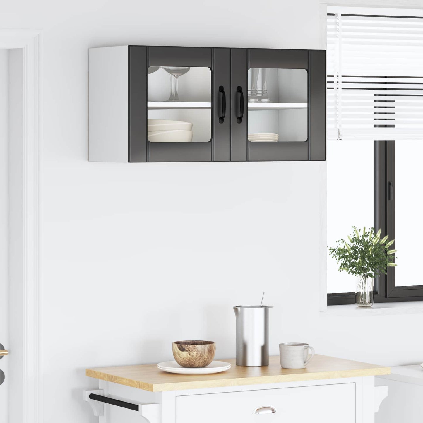 vidaXL Wall Glass Cabinet PORTO Black 80 x 31 x 40 cm Engineered Wood 4