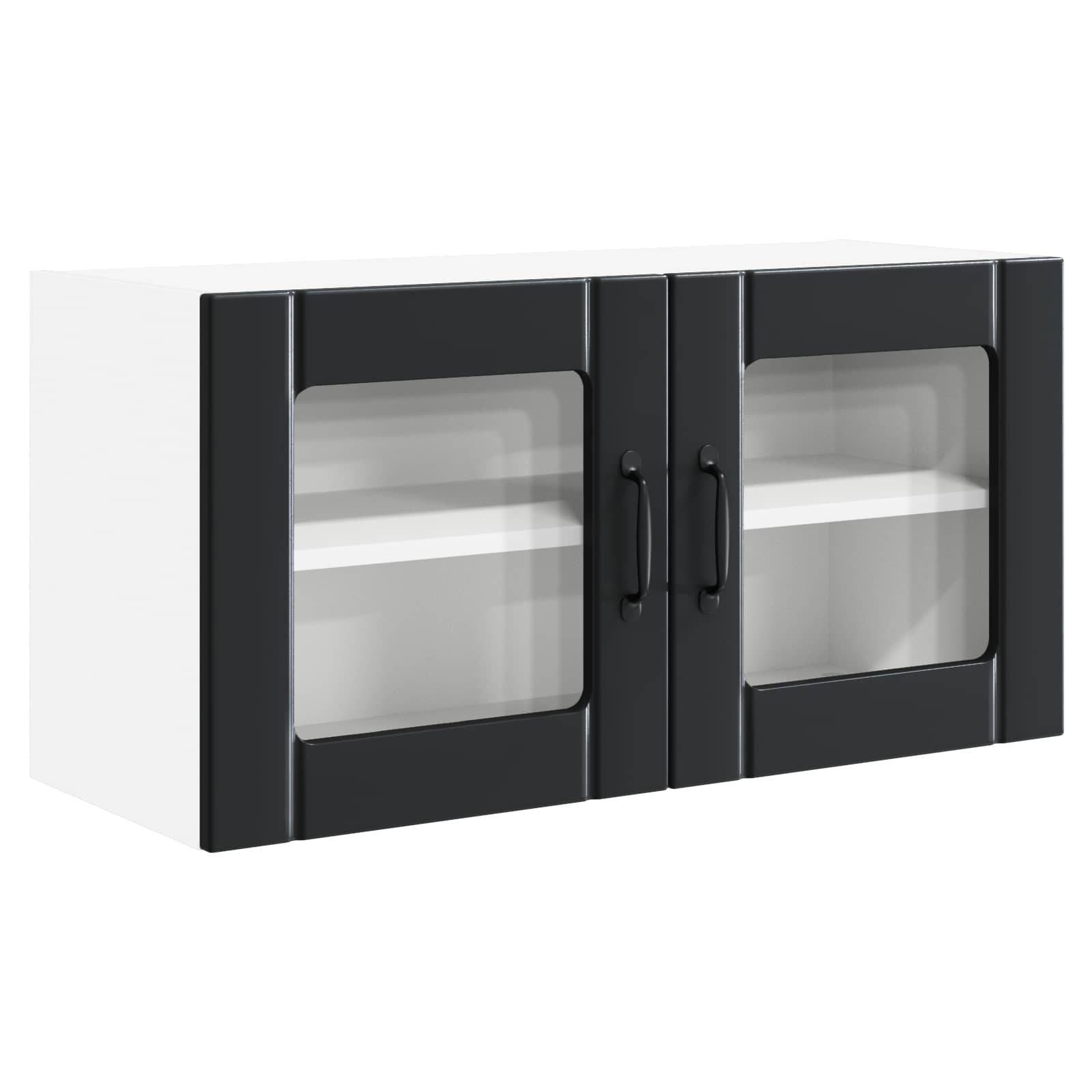 vidaXL Wall Glass Cabinet PORTO Black 80 x 31 x 40 cm Engineered Wood 2