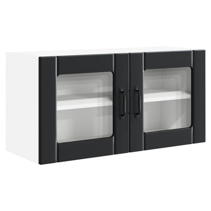 vidaXL Wall Glass Cabinet PORTO Black 80 x 31 x 40 cm Engineered Wood 2