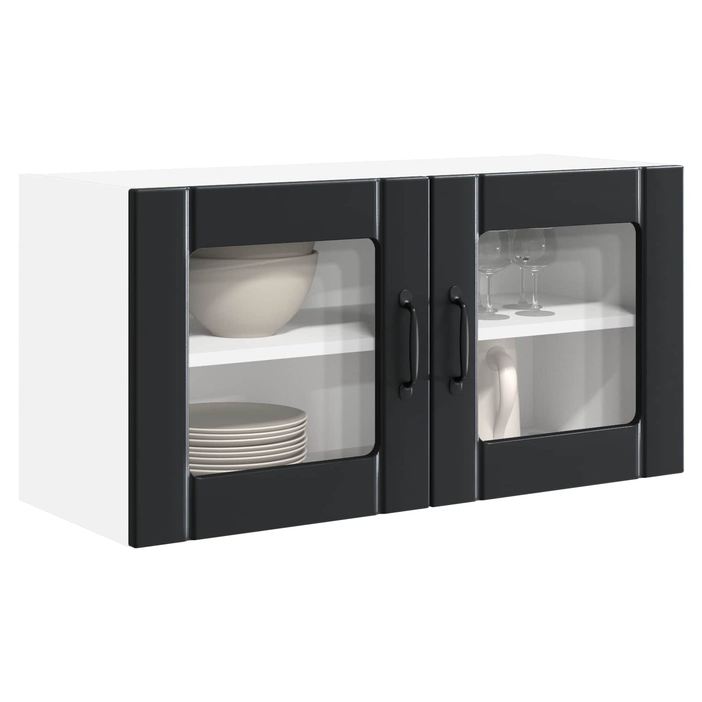 vidaXL Wall Glass Cabinet PORTO Black 80 x 31 x 40 cm Engineered Wood 3