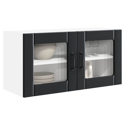 vidaXL Wall Glass Cabinet PORTO Black 80 x 31 x 40 cm Engineered Wood 3