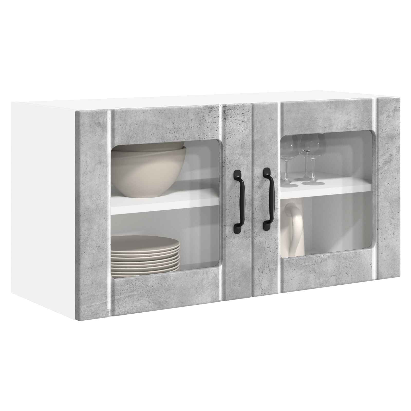 vidaXL Wall Glass Cabinet PORTO Concrete Grey 80 x 31 x 40 cm 3