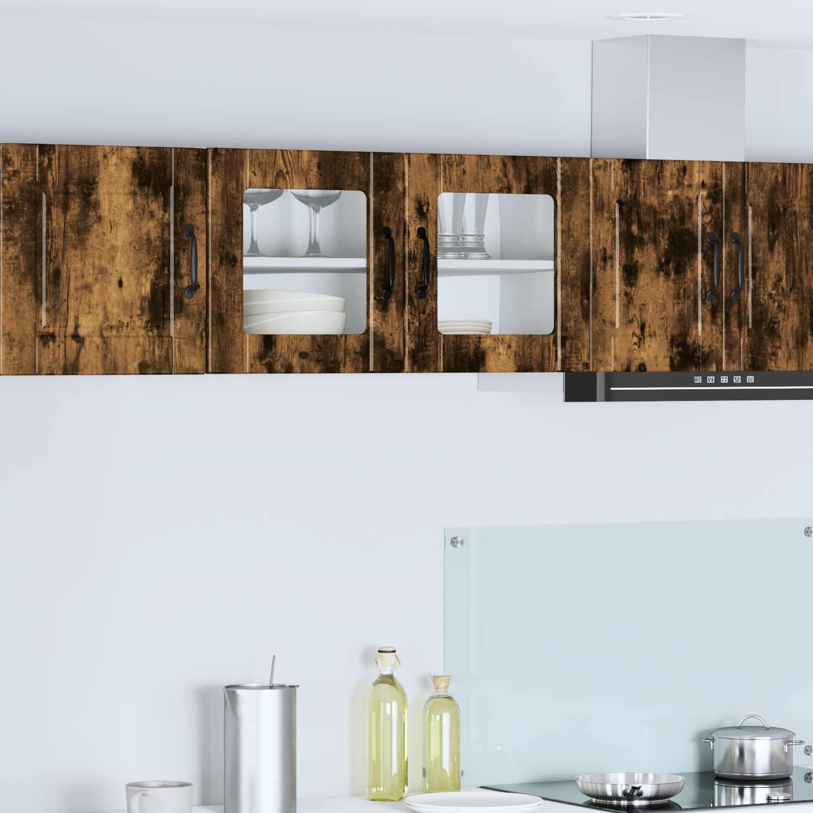 vidaXL Wall Glass Cabinet PORTO Smoked Oak 80 x 31 x 40 cm 1