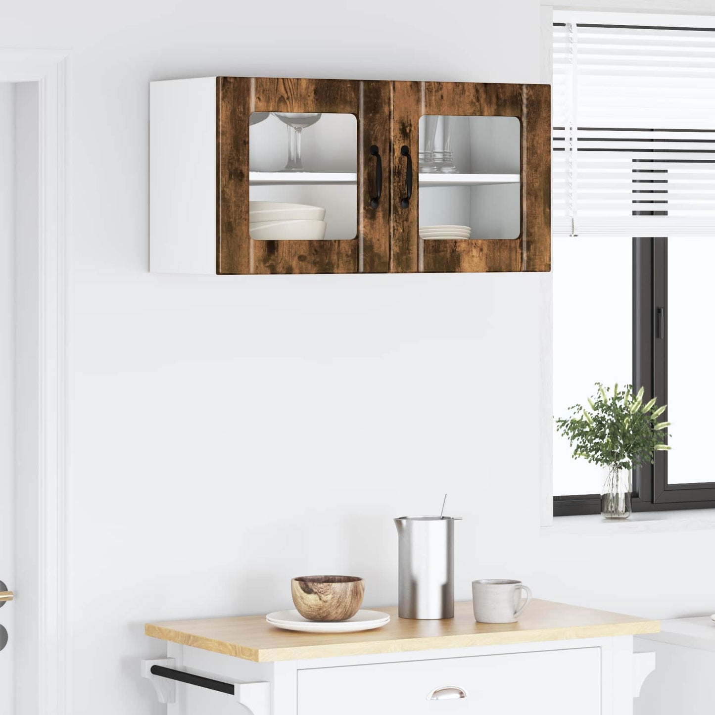 vidaXL Wall Glass Cabinet PORTO Smoked Oak 80 x 31 x 40 cm 4