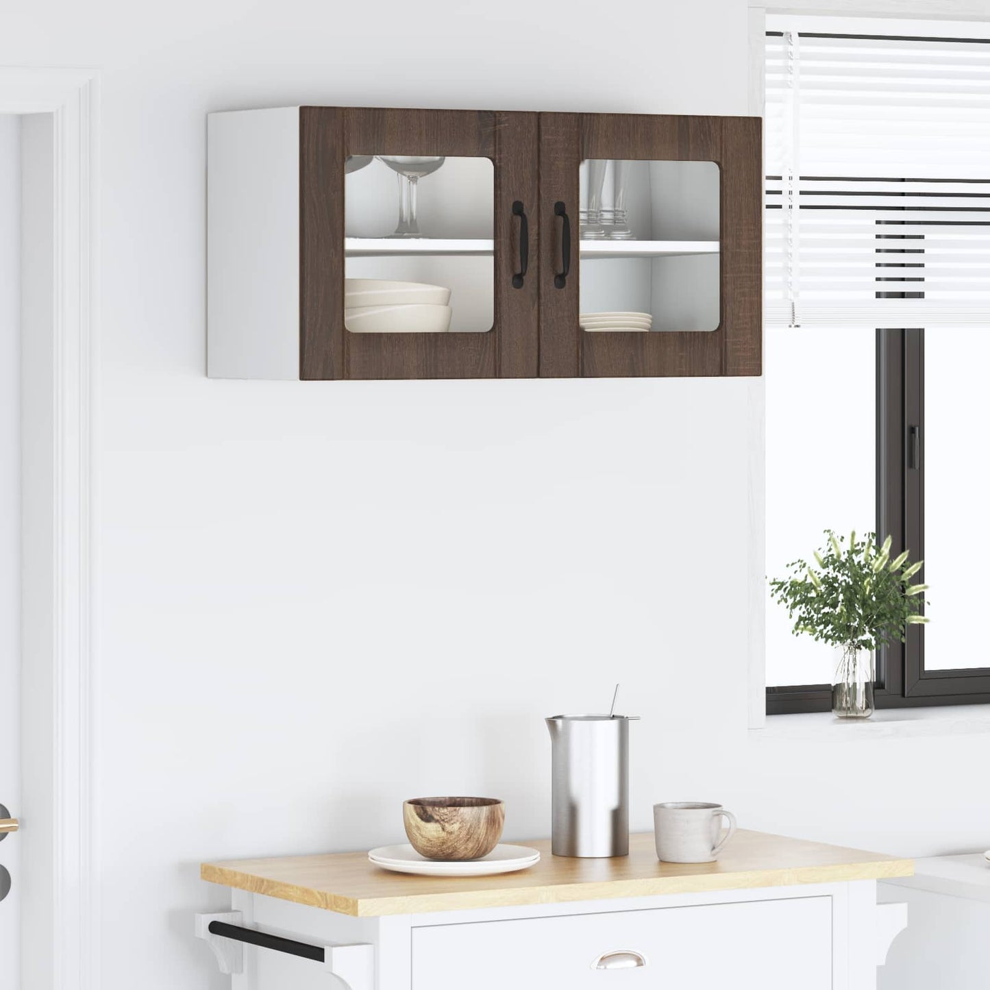 vidaXL Wall Glass Cabinet PORTO Brown Oak 80 x 31 x 40 cm 4