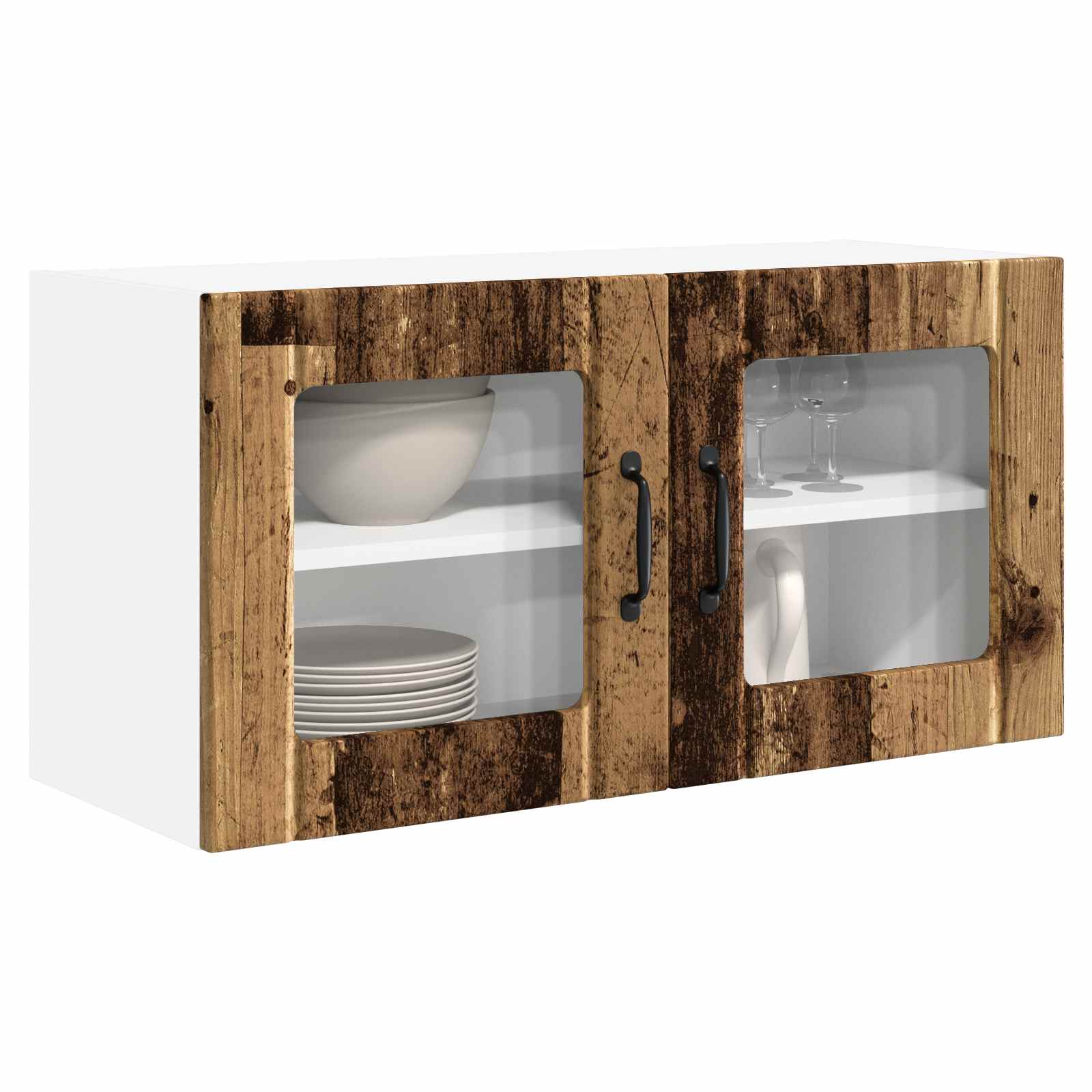 vidaXL Wall Glass Cabinet PORTO Old Wood 80 x 31 x 40 cm 3