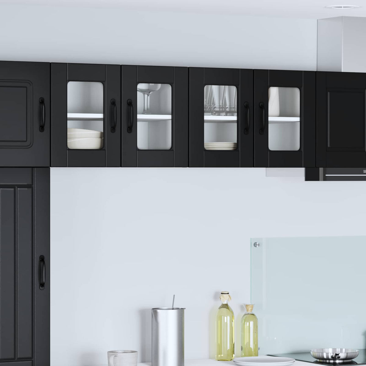 vidaXL Wall Glass Cabinet PORTO Black 60 x 31 x 40 cm Engineered Wood 1
