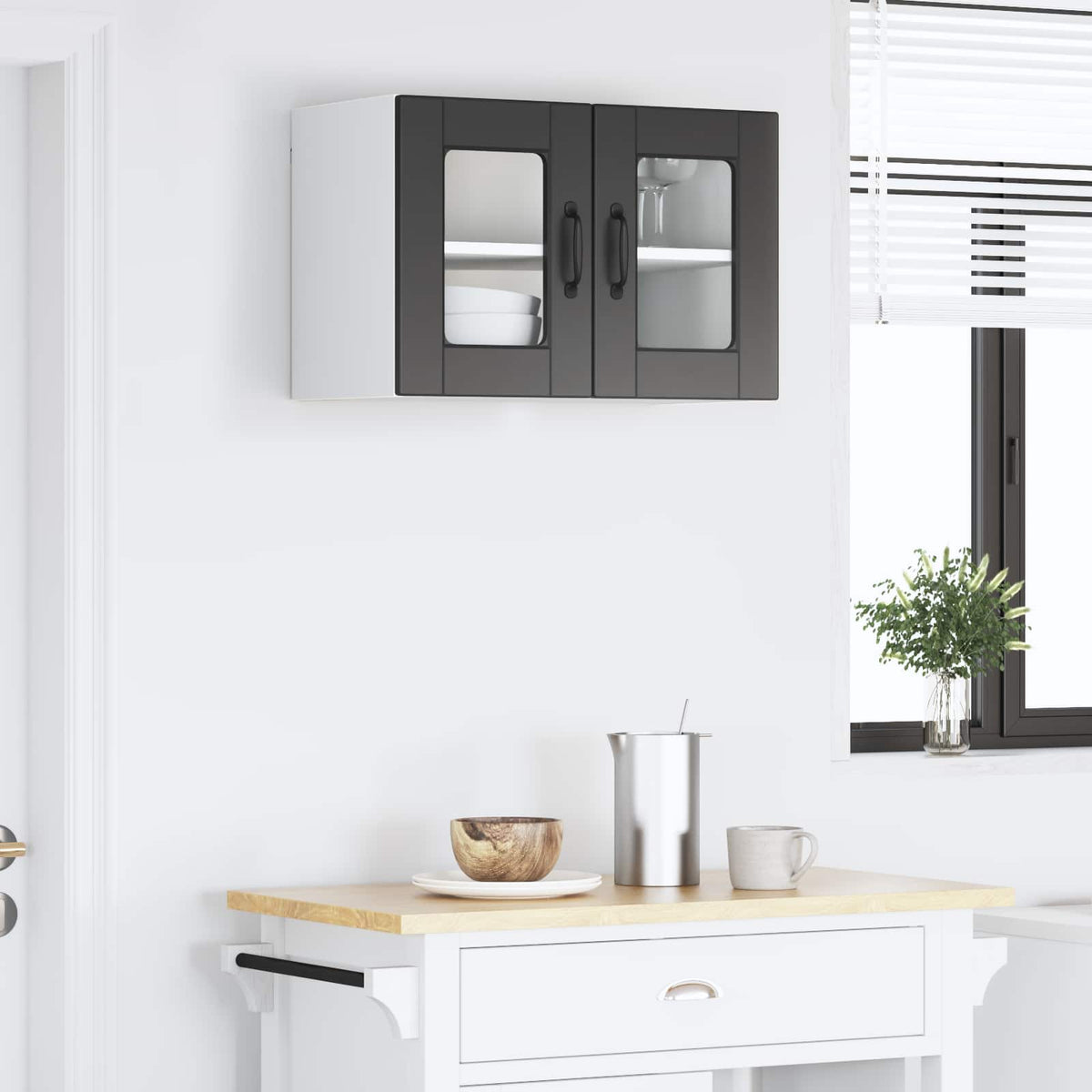 vidaXL Wall Glass Cabinet PORTO Black 60 x 31 x 40 cm Engineered Wood 4