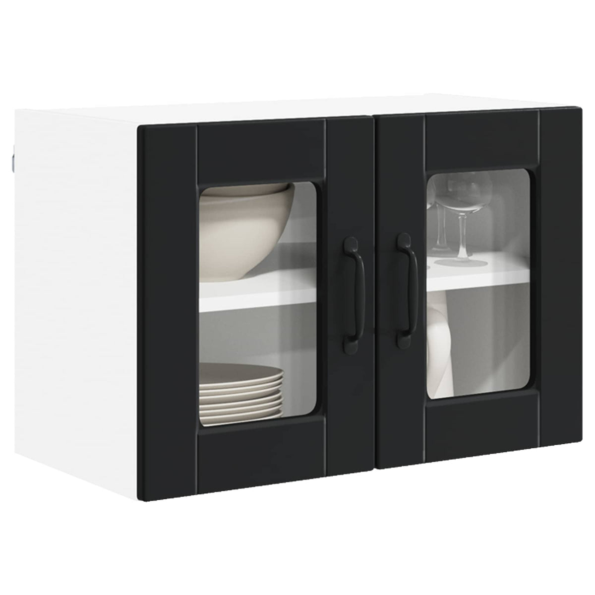 vidaXL Wall Glass Cabinet PORTO Black 60 x 31 x 40 cm Engineered Wood 3