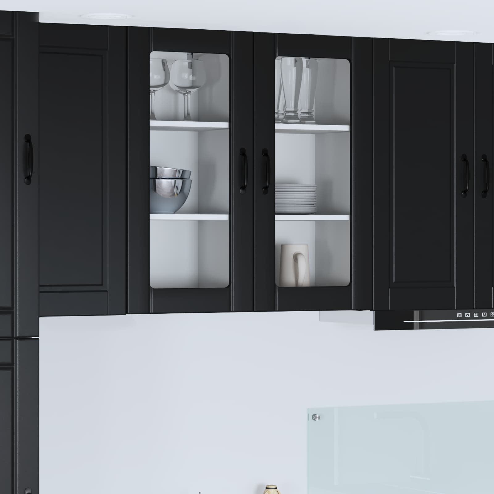 vidaXL Wall Glass Cabinet PORTO Black 40 x 31 x 80 cm Engineered Wood 1