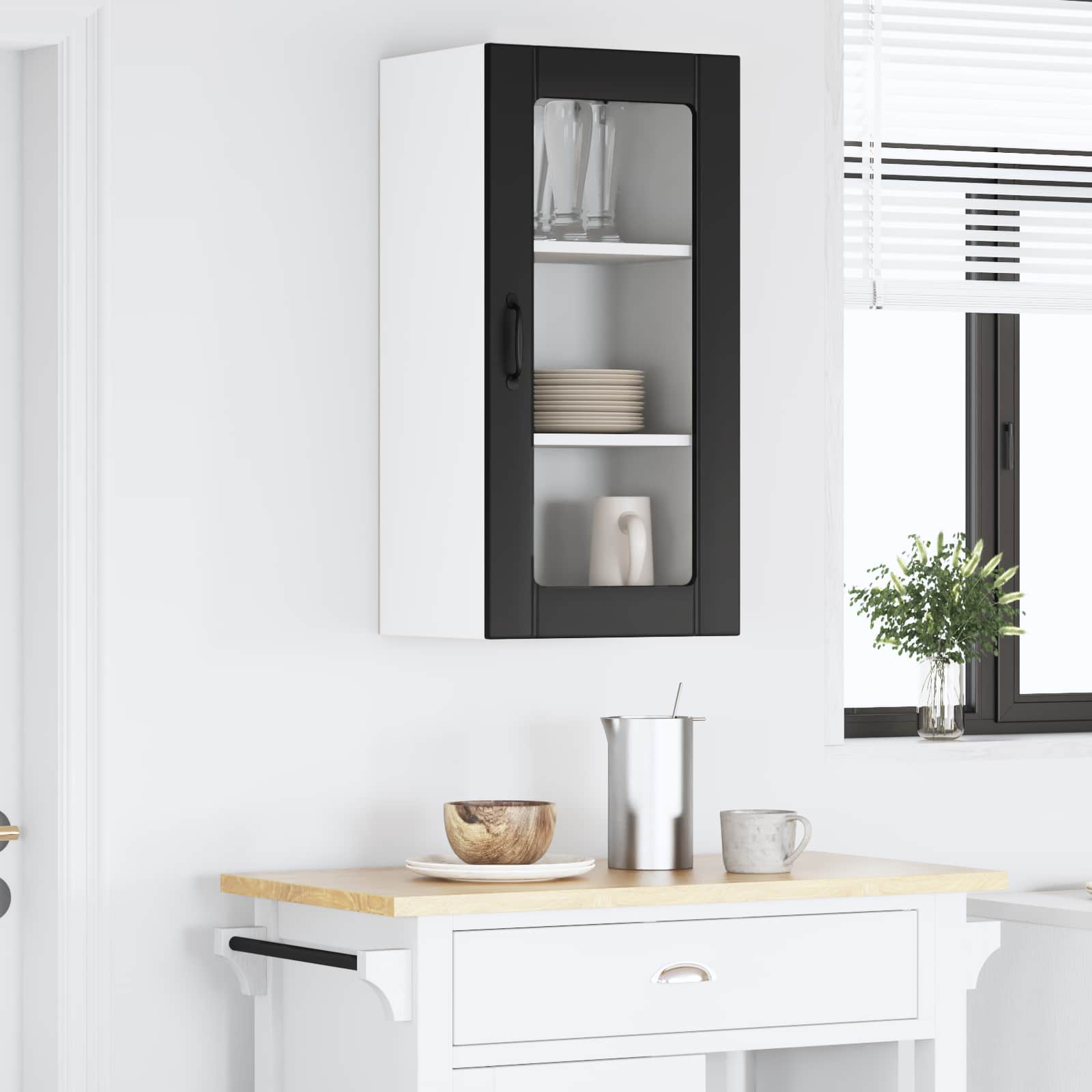 vidaXL Wall Glass Cabinet PORTO Black 40 x 31 x 80 cm Engineered Wood 4