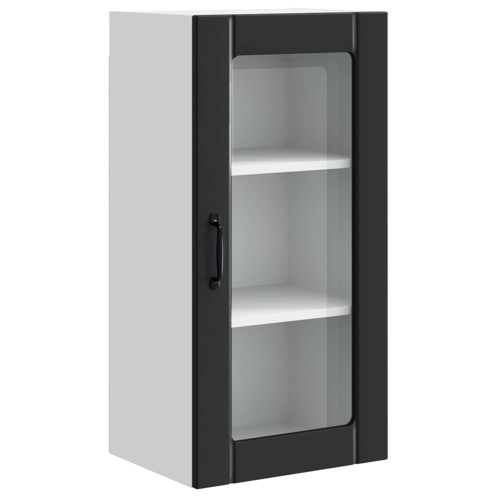 vidaXL Wall Glass Cabinet PORTO Black 40 x 31 x 80 cm Engineered Wood 2