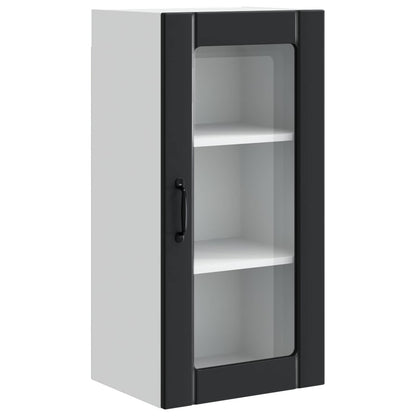vidaXL Wall Glass Cabinet PORTO Black 40 x 31 x 80 cm Engineered Wood 2