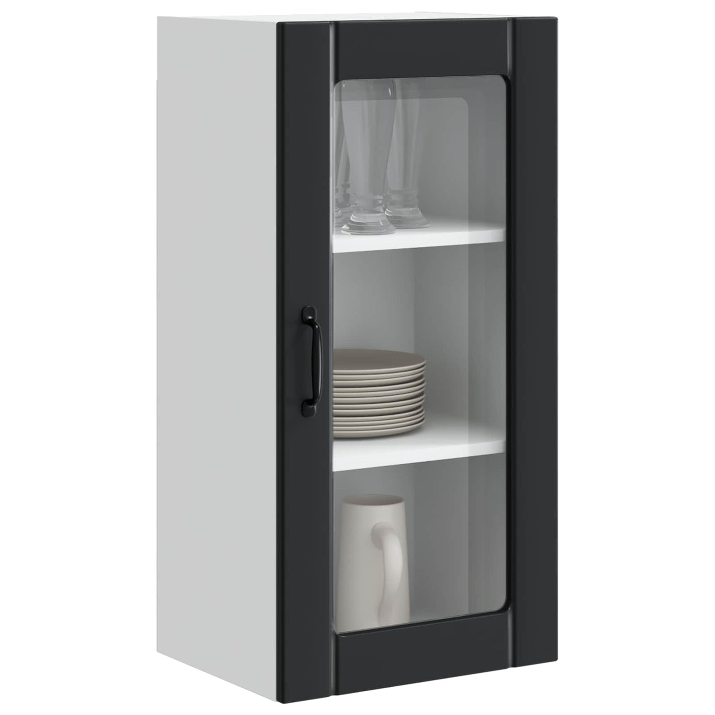 vidaXL Wall Glass Cabinet PORTO Black 40 x 31 x 80 cm Engineered Wood 3