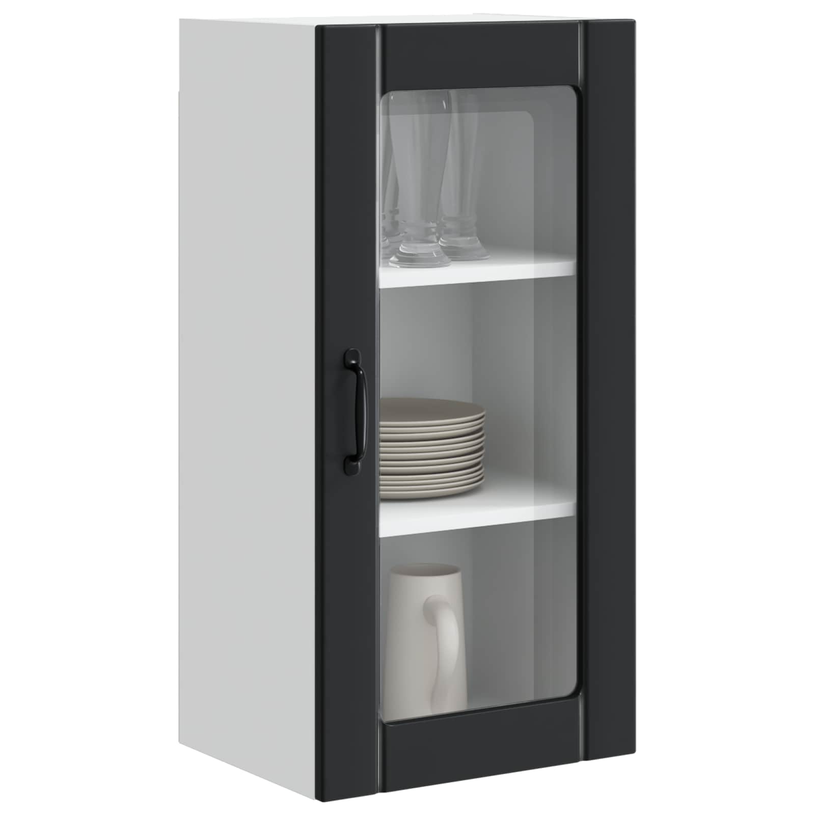 vidaXL Wall Glass Cabinet PORTO Black 40 x 31 x 80 cm Engineered Wood 3