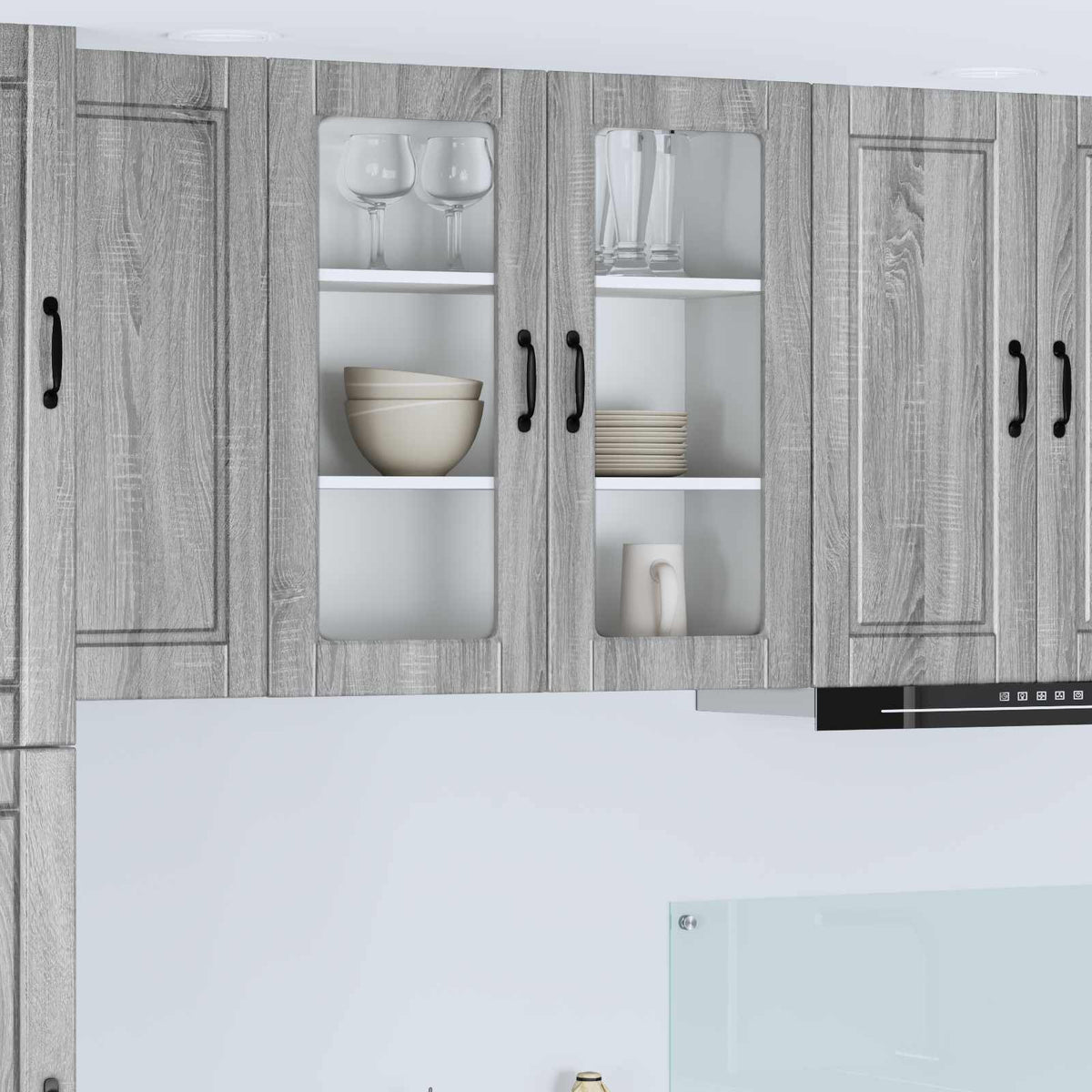 Kitchen Wall Cabinet with Glass Door "Porto" Grey Sonoma 1x wall glass cabinet (2 doors) 80 cm wide 80 cm high