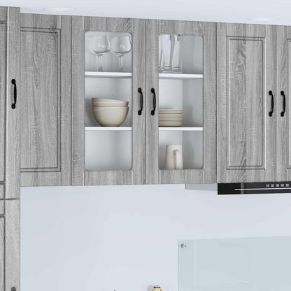 Kitchen Wall Cabinet with Glass Door "Porto" Grey Sonoma 1x wall glass cabinet (2 doors) 80 cm wide 80 cm high