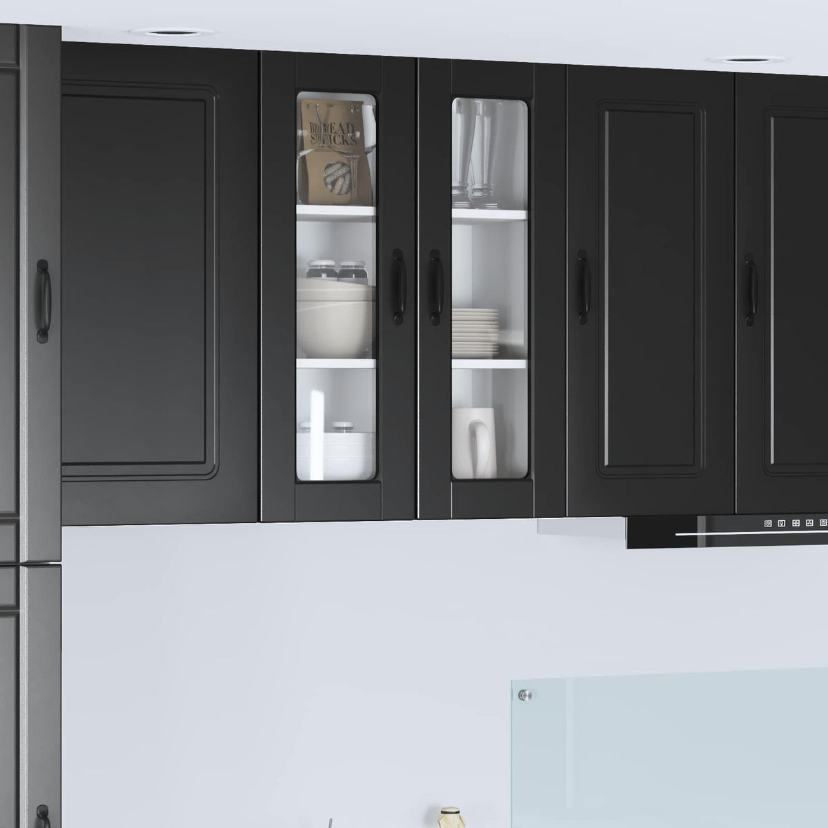 vidaXL Kitchen Wall Cabinet with Glass Door "Porto" Black