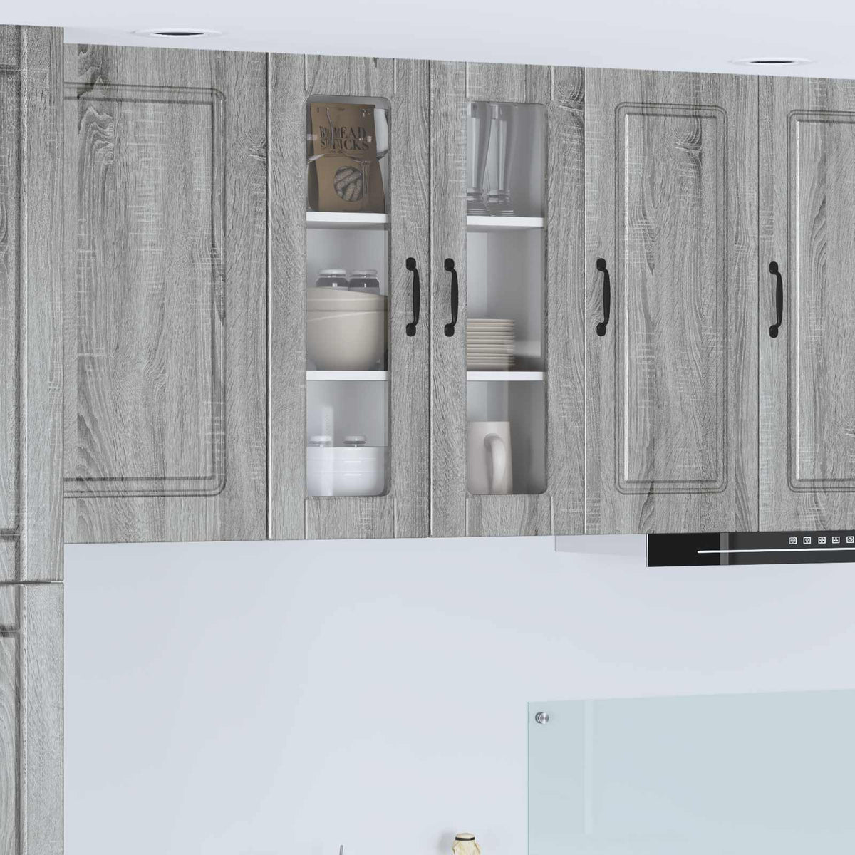 Kitchen Wall Cabinet with Glass Door "Porto" Grey Sonoma 1x wall glass cabinet (2 doors) 60 cm wide 80 cm high
