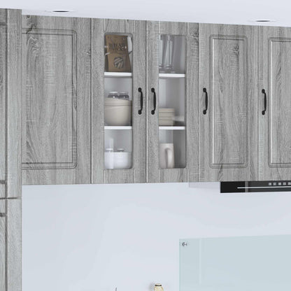 Kitchen Wall Cabinet with Glass Door "Porto" Grey Sonoma 1x wall glass cabinet (2 doors) 60 cm wide 80 cm high
