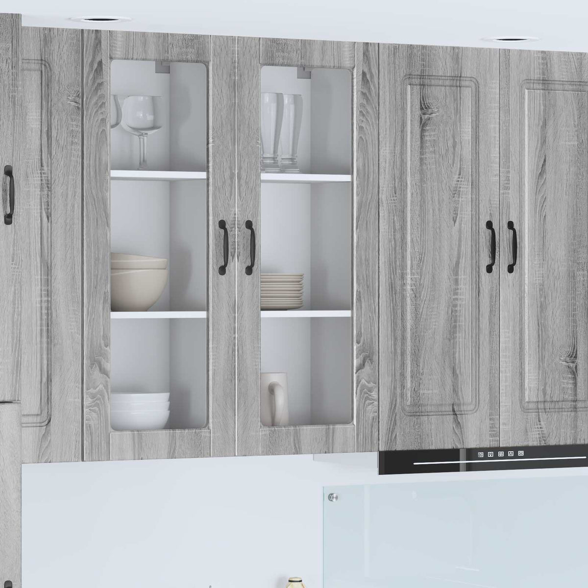 Kitchen Wall Cabinet with Glass Door "Porto" Grey Sonoma 1x wall glass cabinet (1 door) 40 cm wide 100 cm high