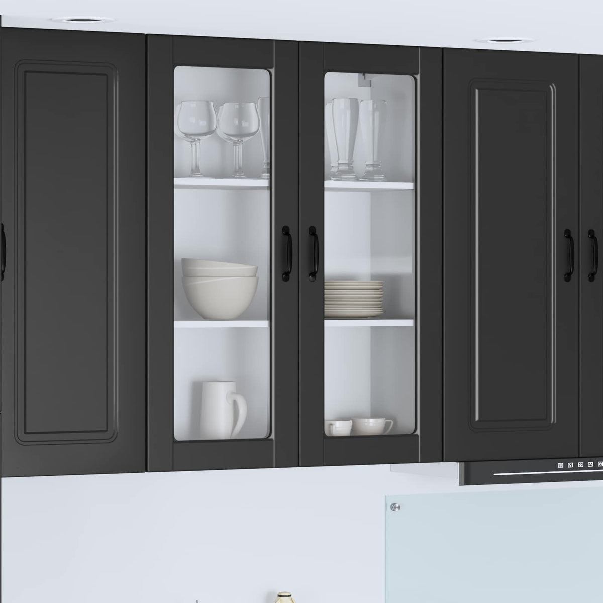 vidaXL Kitchen Wall Cabinet with Glass Door "Porto" Black