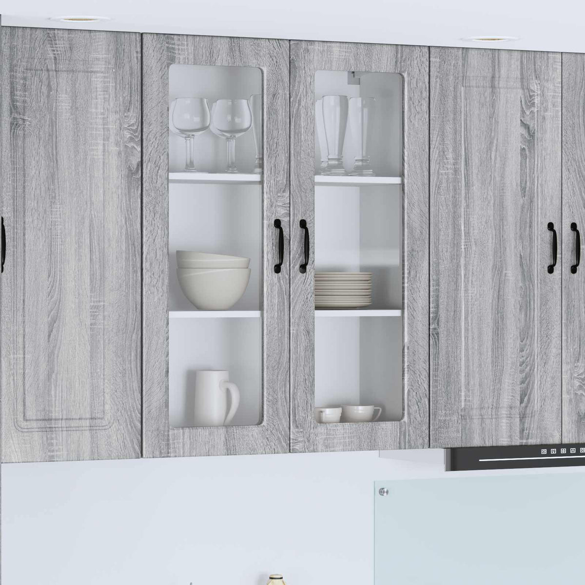 Kitchen Wall Cabinet with Glass Door "Porto" Grey Sonoma 1x wall glass cabinet (2 doors) 80 cm wide 100 cm high