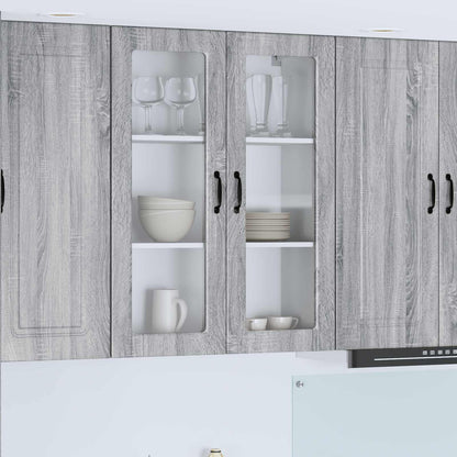 Kitchen Wall Cabinet with Glass Door "Porto" Grey Sonoma 1x wall glass cabinet (2 doors) 80 cm wide 100 cm high