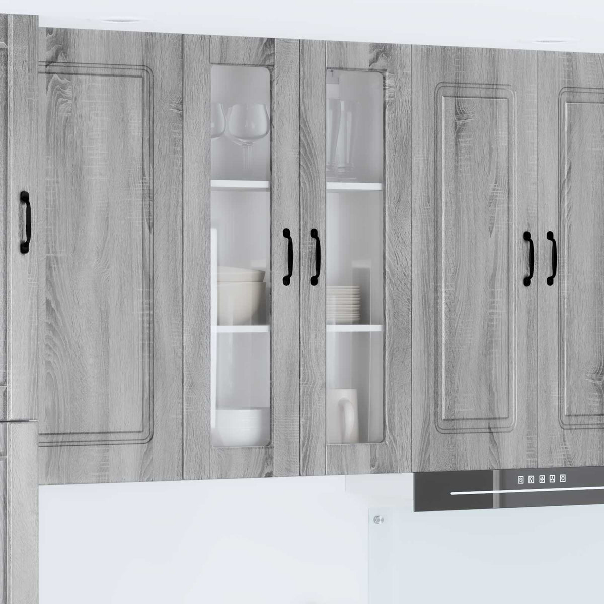 Kitchen Wall Cabinet with Glass Door "Porto" Grey Sonoma 1x wall glass cabinet (2 doors) 60 cm wide 100 cm high