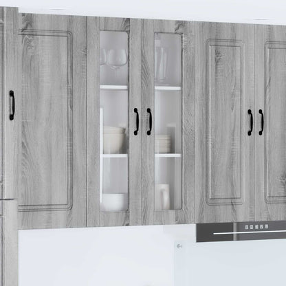 Kitchen Wall Cabinet with Glass Door "Porto" Grey Sonoma 1x wall glass cabinet (2 doors) 60 cm wide 100 cm high