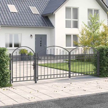Garden Fence Gate with Arched Top ASSEN Steel Grey 4 m 1.25 m