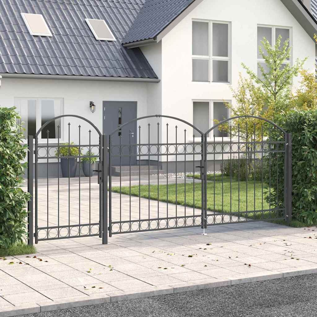 Garden Fence Gate with Arched Top ASSEN Steel Grey 4 m 1.5 m