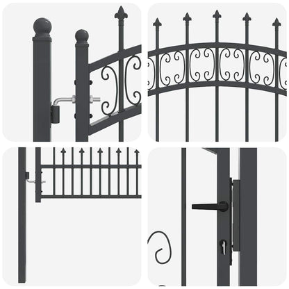Fence Gate with Spear Top KAMPEN Lockable Steel Grey 103 cm 125 cm
