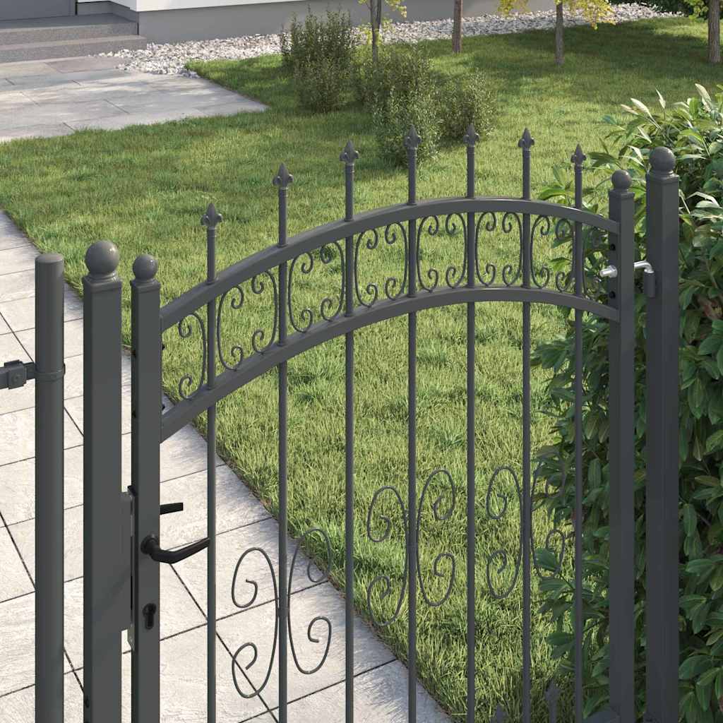 Fence Gate with Spear Top KAMPEN Lockable Steel Grey 103 cm 125 cm