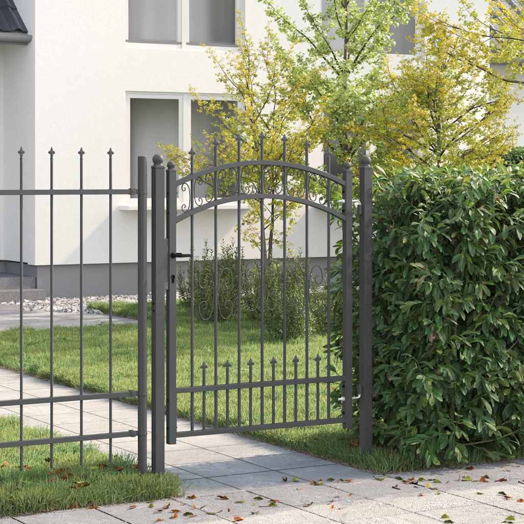 Fence Gate with Spear Top KAMPEN Lockable Steel Grey 103 cm 125 cm