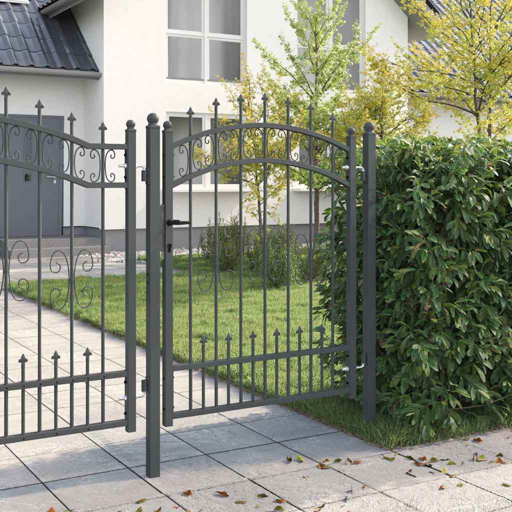 Fence Gate with Spear Top KAMPEN Lockable Steel Grey 103 cm 125 cm