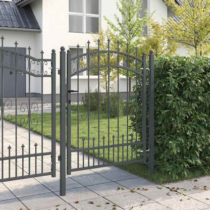 Fence Gate with Spear Top KAMPEN Lockable Steel Grey 103 cm 125 cm